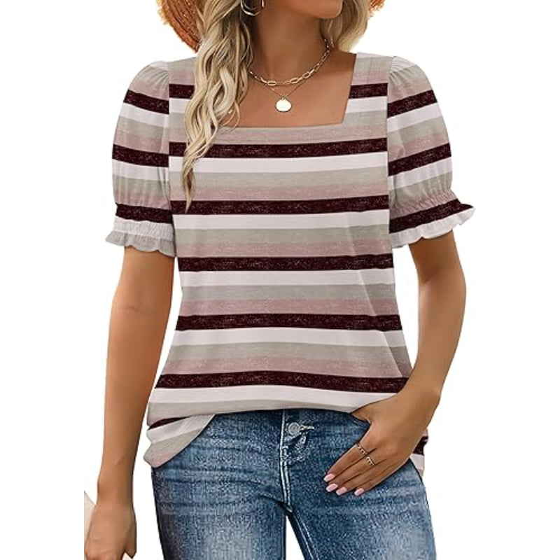 Square Styled Ruffled Short Sleeve Top-My Comfy Blouse