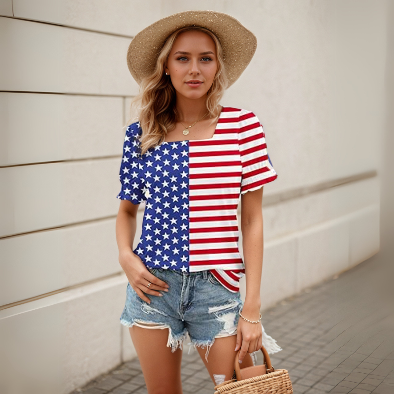 Square Styled Ruffled Short Sleeve Top-My Comfy Blouse