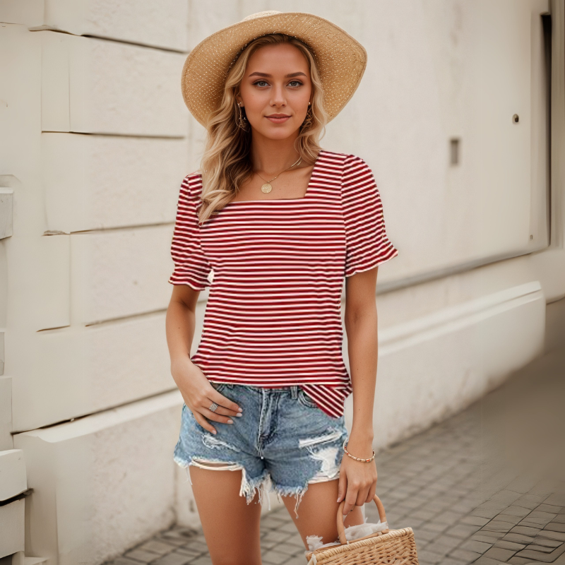 Square Styled Ruffled Short Sleeve Top-My Comfy Blouse