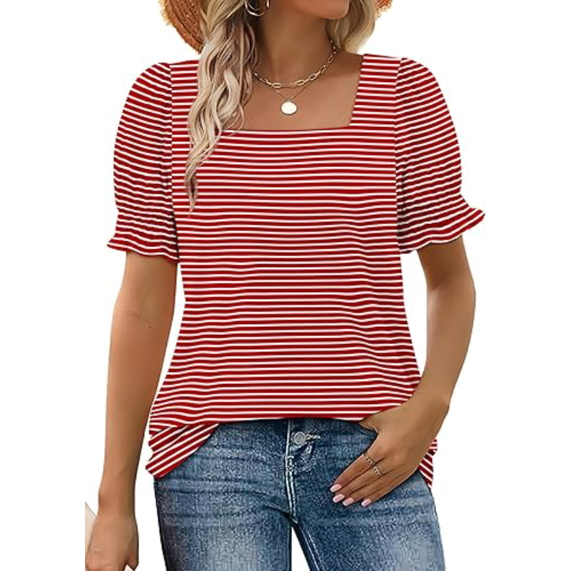 Square Styled Ruffled Short Sleeve Top-My Comfy Blouse