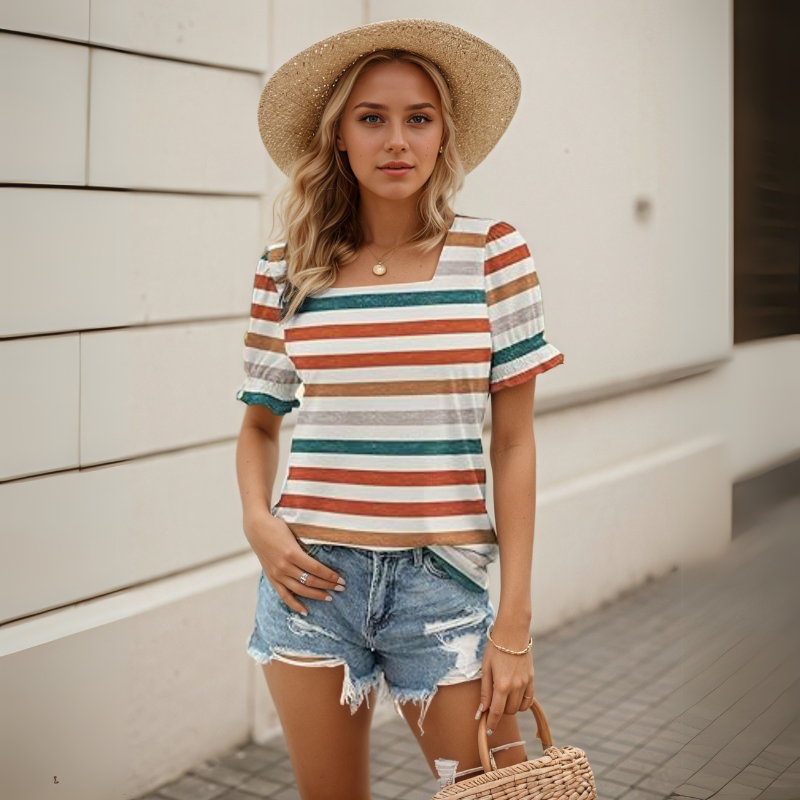 Square Styled Ruffled Short Sleeve Top-My Comfy Blouse
