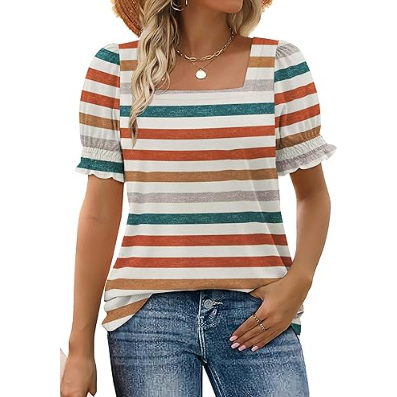 Square Styled Ruffled Short Sleeve Top-My Comfy Blouse