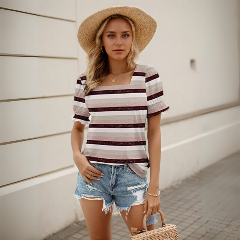 Square Styled Ruffled Short Sleeve Top-My Comfy Blouse