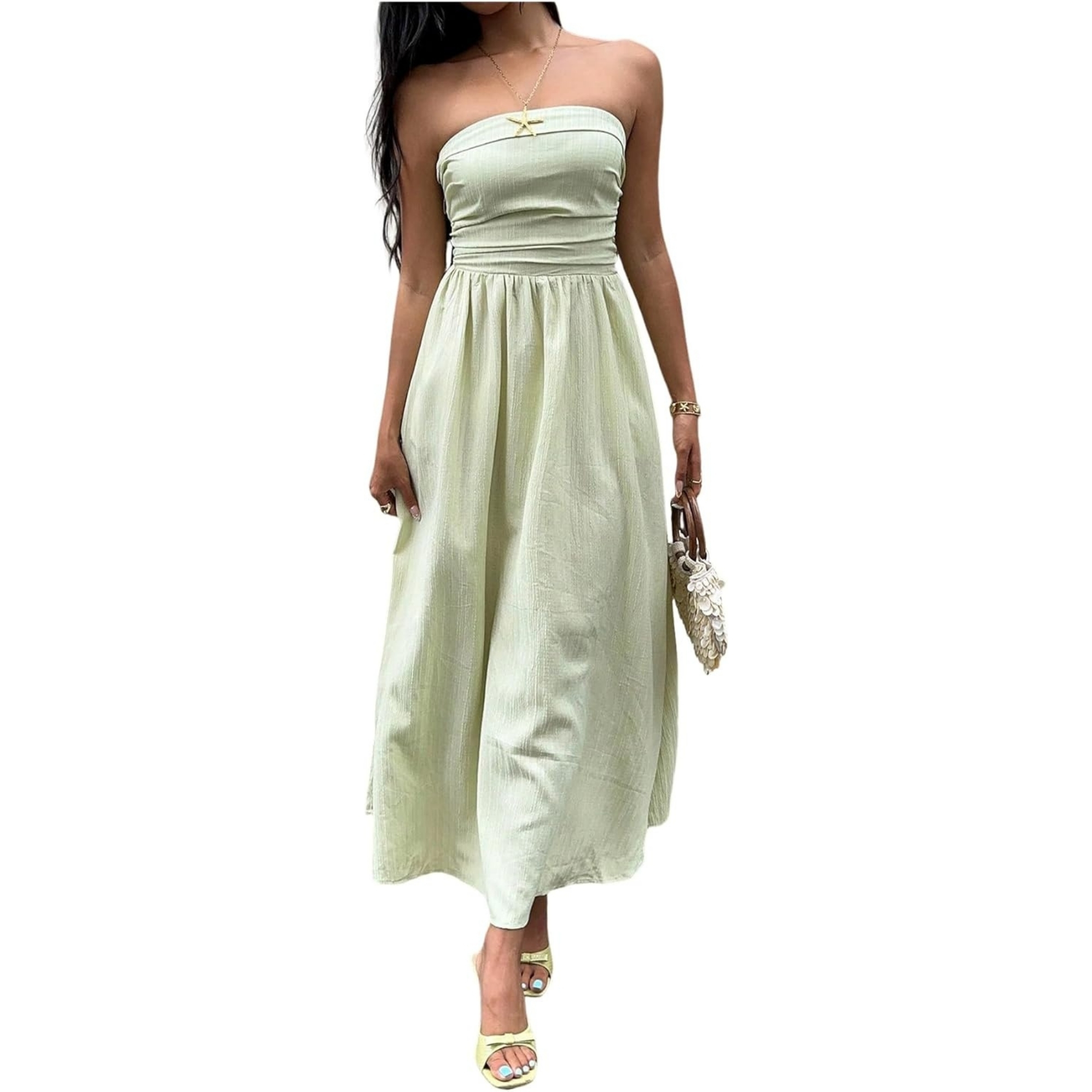 Striped Strapless Maxi Dress With Pockets