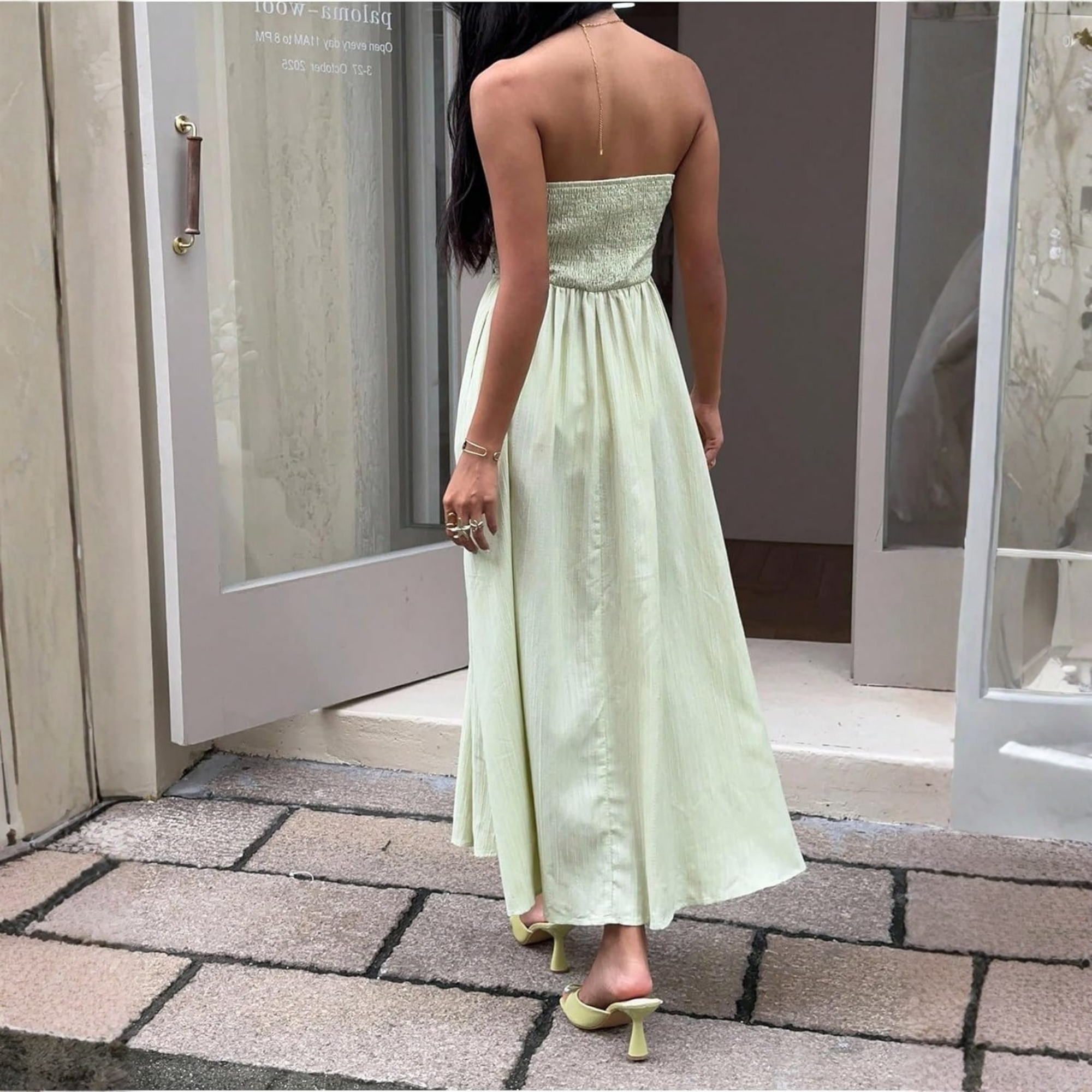 Striped Strapless Maxi Dress With Pockets