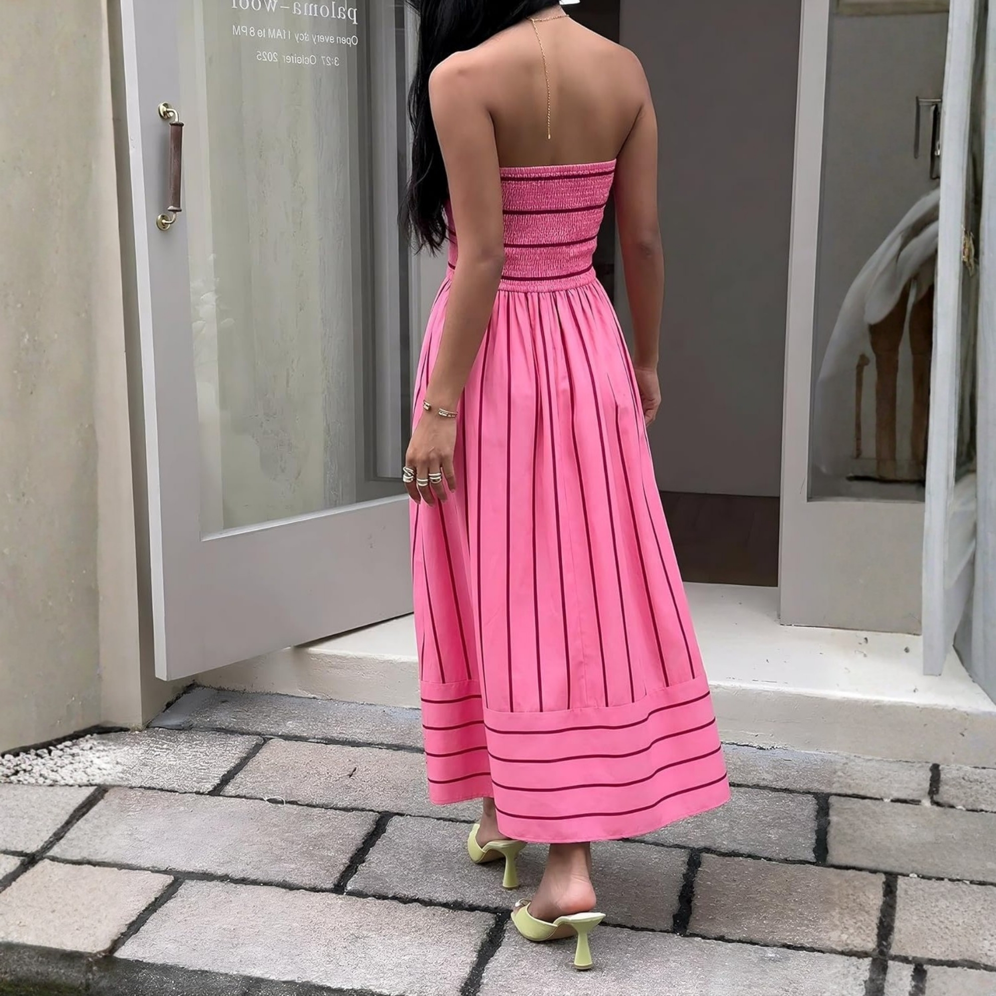 Striped Strapless Maxi Dress With Pockets