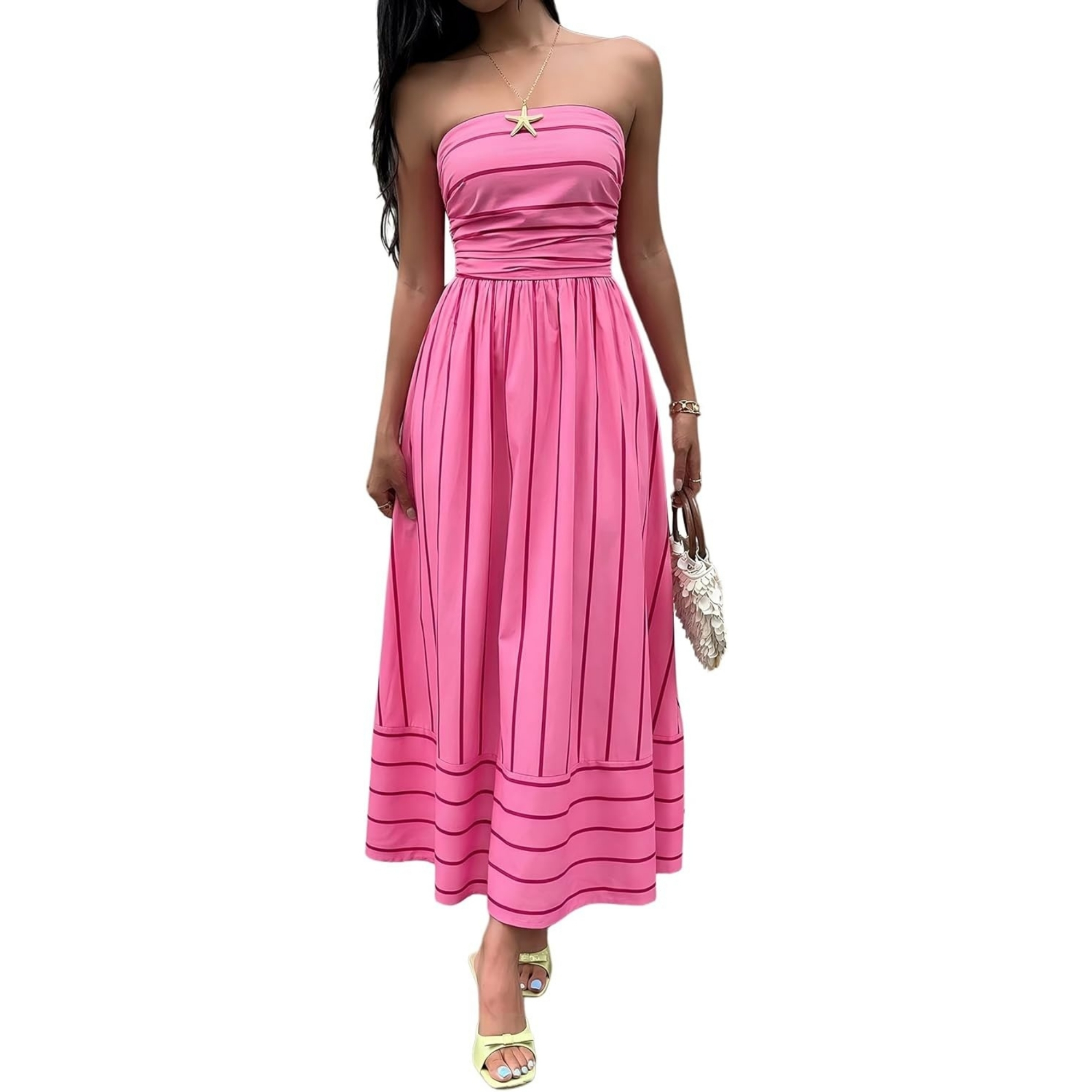 Striped Strapless Maxi Dress With Pockets