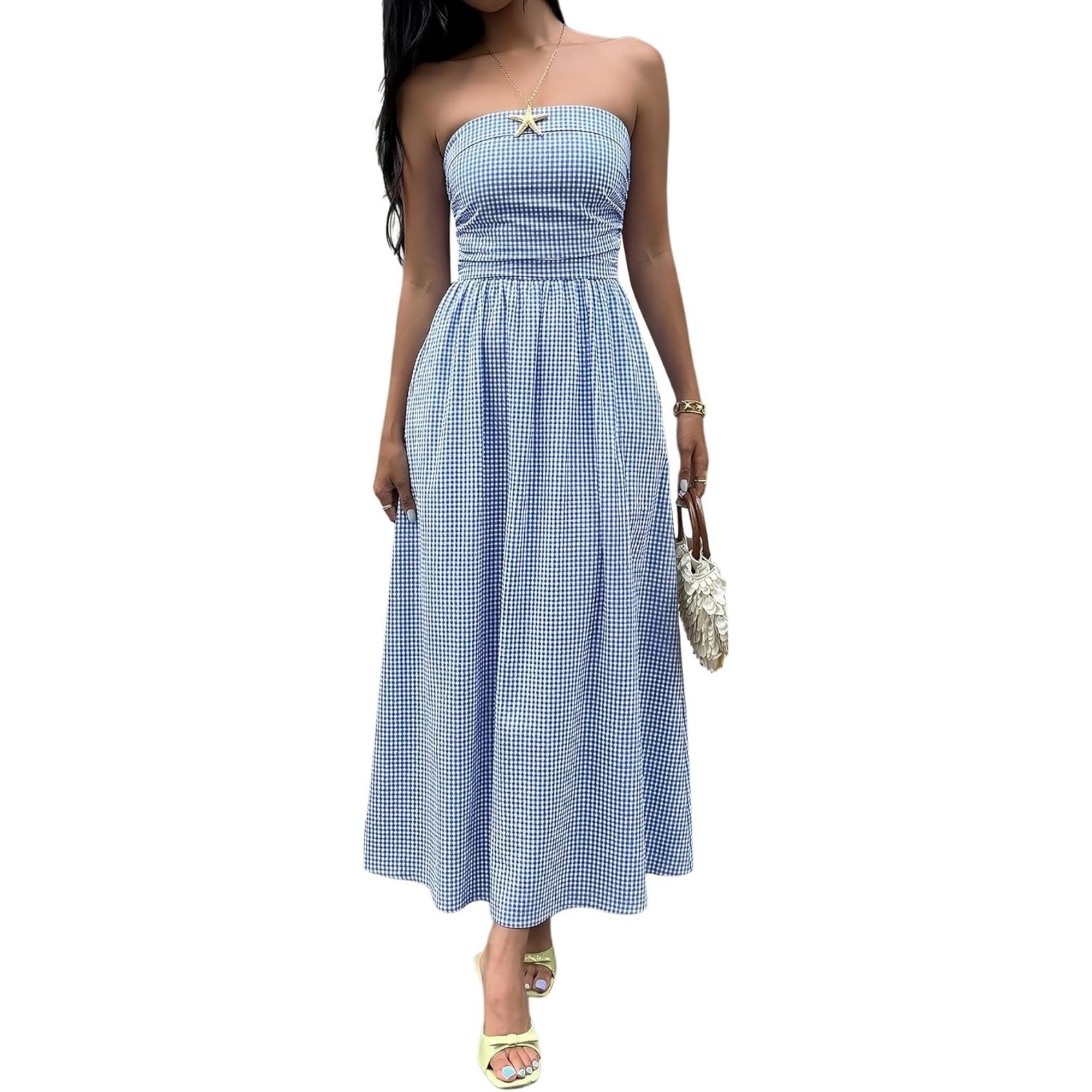 Striped Strapless Maxi Dress With Pockets