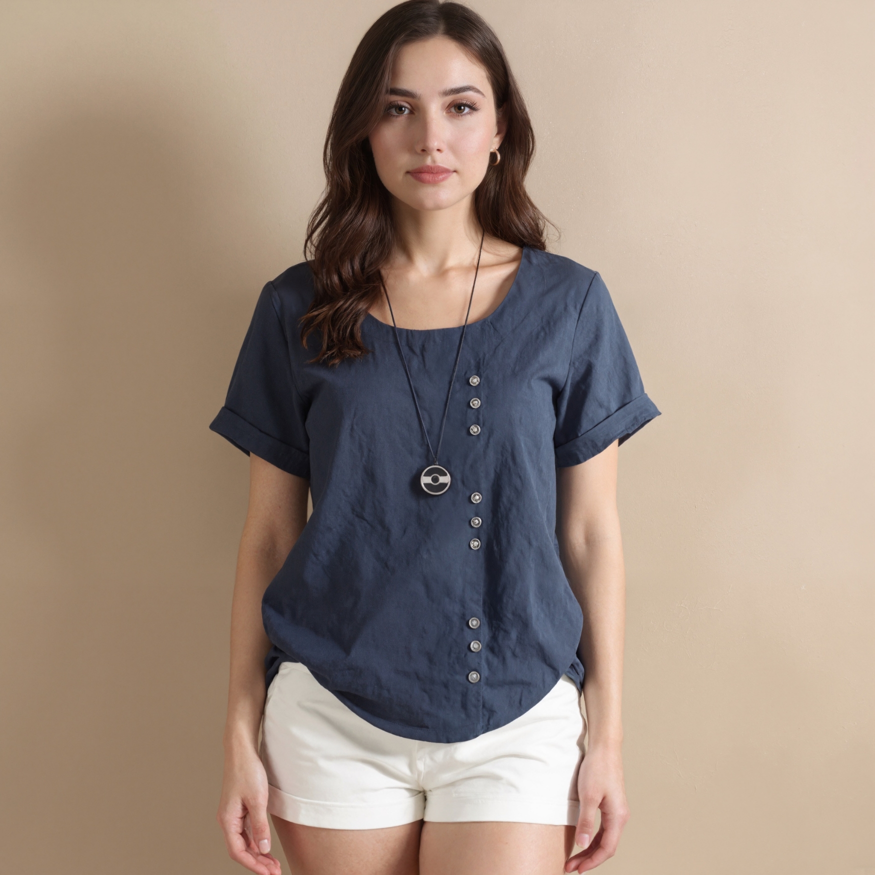 Summer Buttoned Short Sleeve Blouse