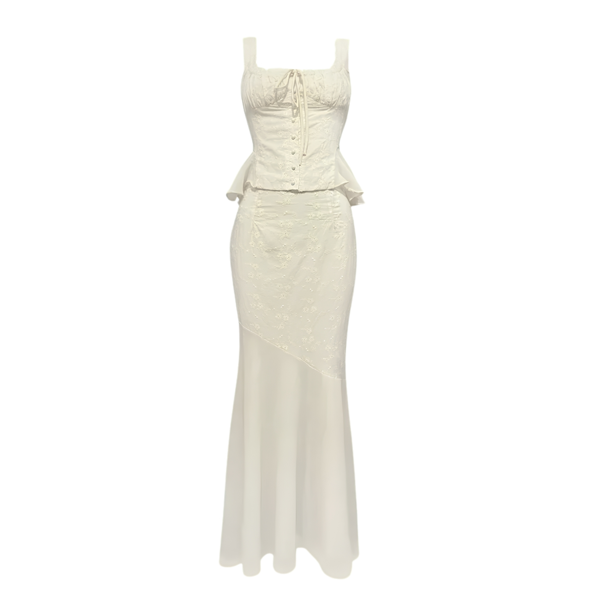 Summer Lace Trim Top And Mermaid Maxi Skirt Two Piece Set For Women