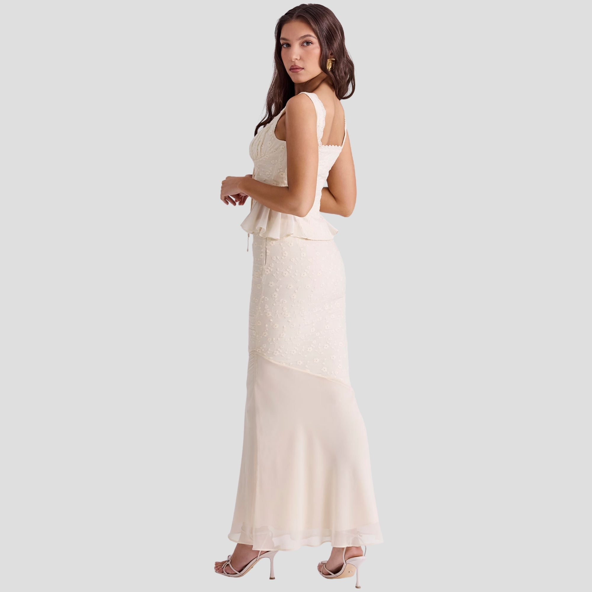 Summer Lace Trim Top And Mermaid Maxi Skirt Two Piece Set For Women