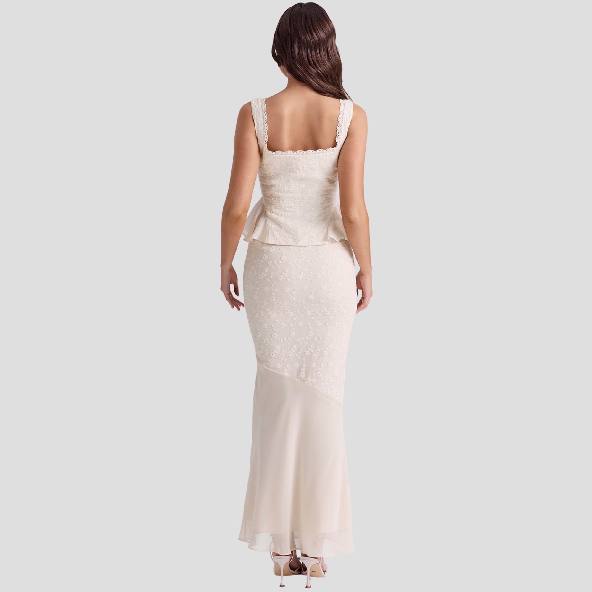 Summer Lace Trim Top And Mermaid Maxi Skirt Two Piece Set For Women