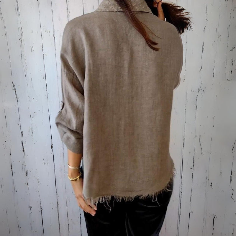 Tassel Lapel Linen Shirt-My Comfy Blouse