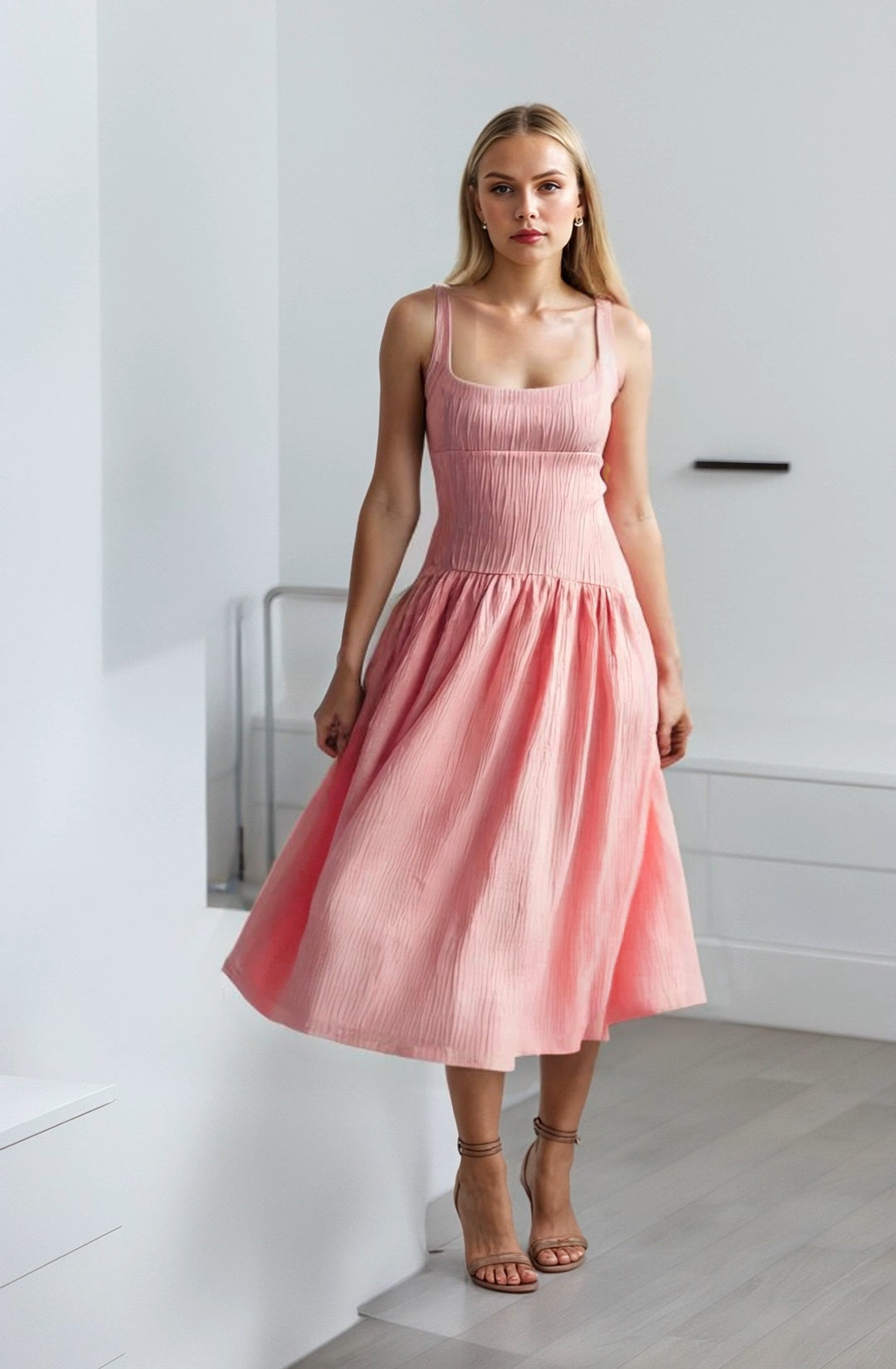 Textured Spring Midi Dress-My Comfy Blouse