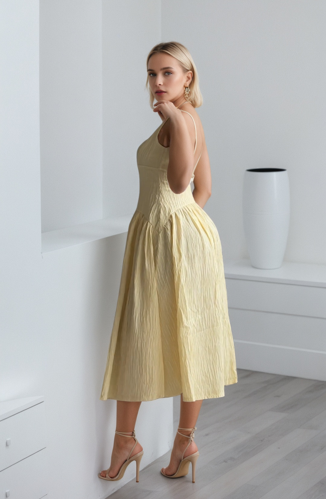 Textured Spring Midi Dress-My Comfy Blouse