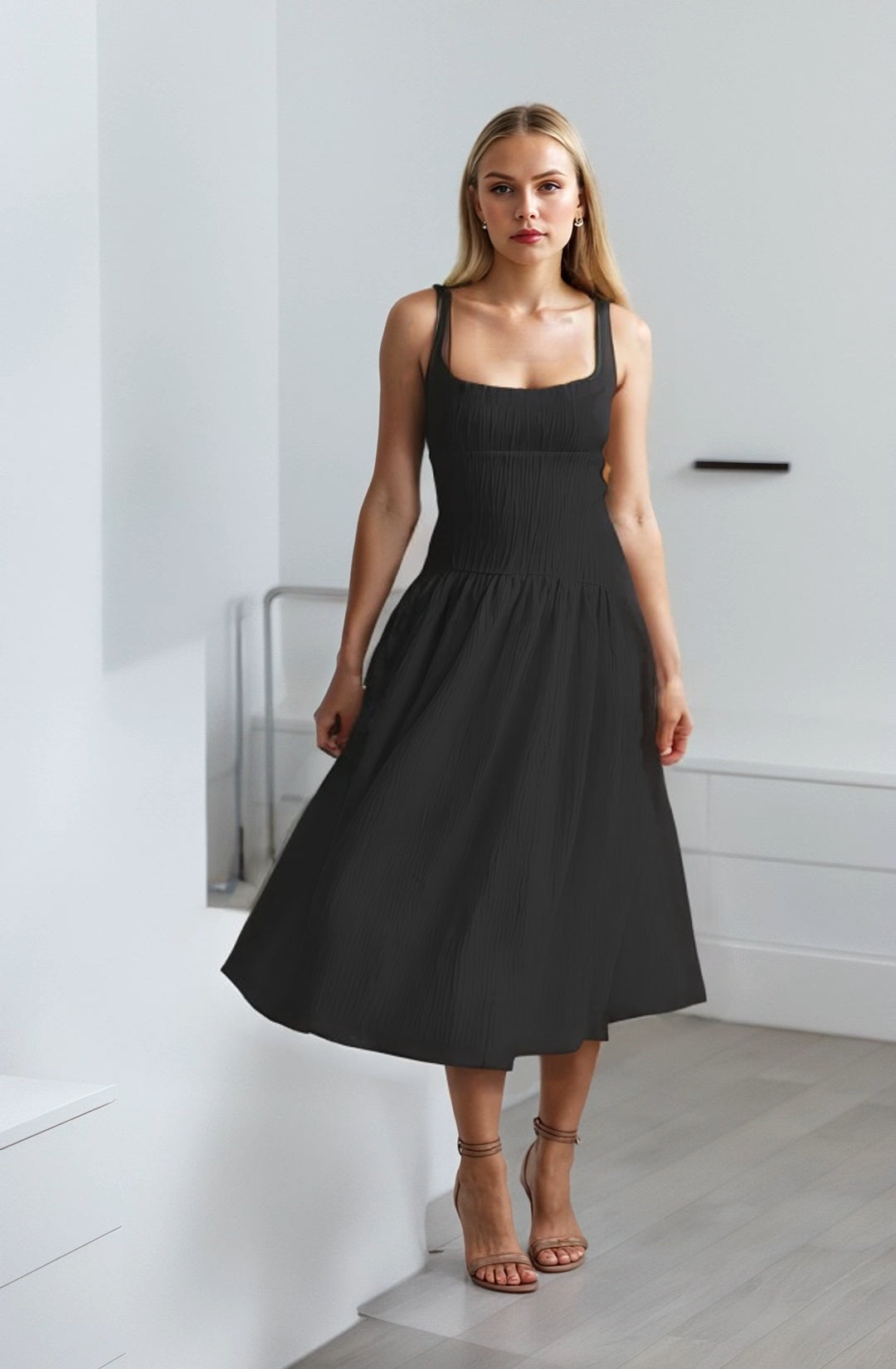 Textured Spring Midi Dress-My Comfy Blouse