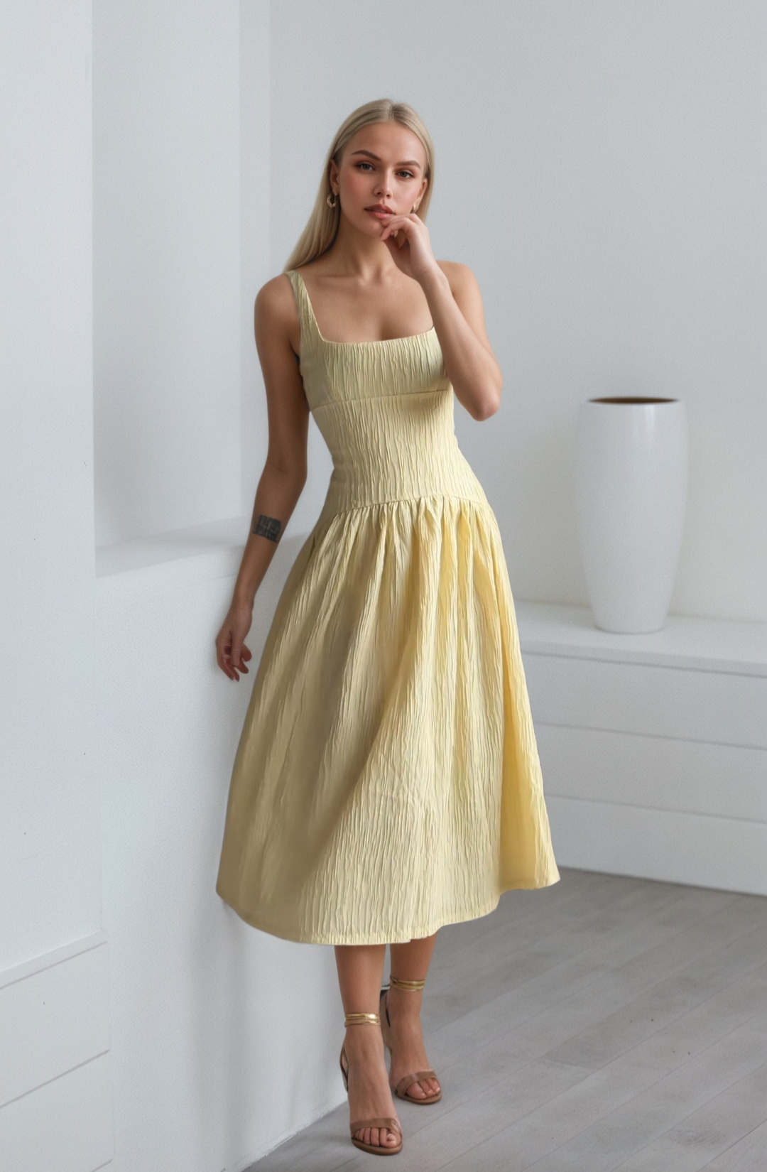 Textured Spring Midi Dress-My Comfy Blouse