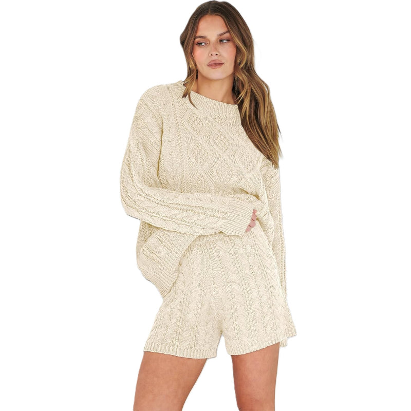 Textured Knit Two Piece Sweater And Shorts Set-My Comfy Blouse