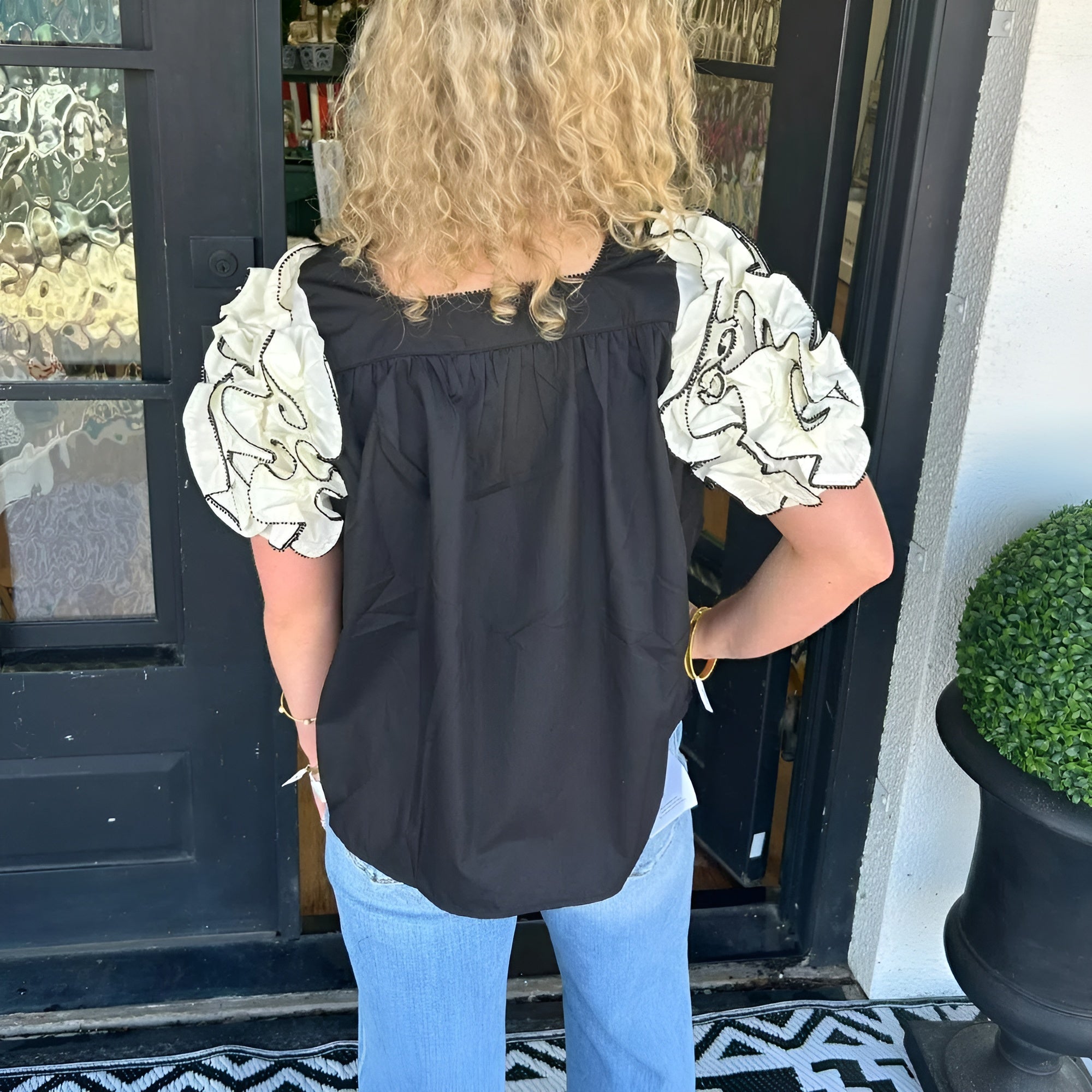 Textured Sleeve Top With Ruffle Details-My Comfy Blouse