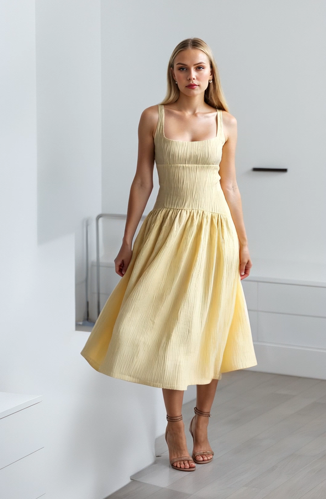 Textured Spring Midi Dress-My Comfy Blouse