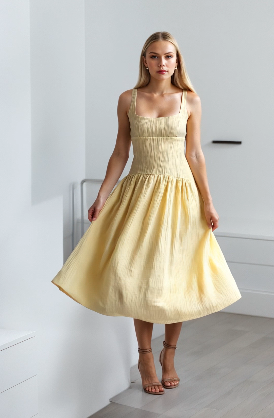 Textured Spring Midi Dress-My Comfy Blouse