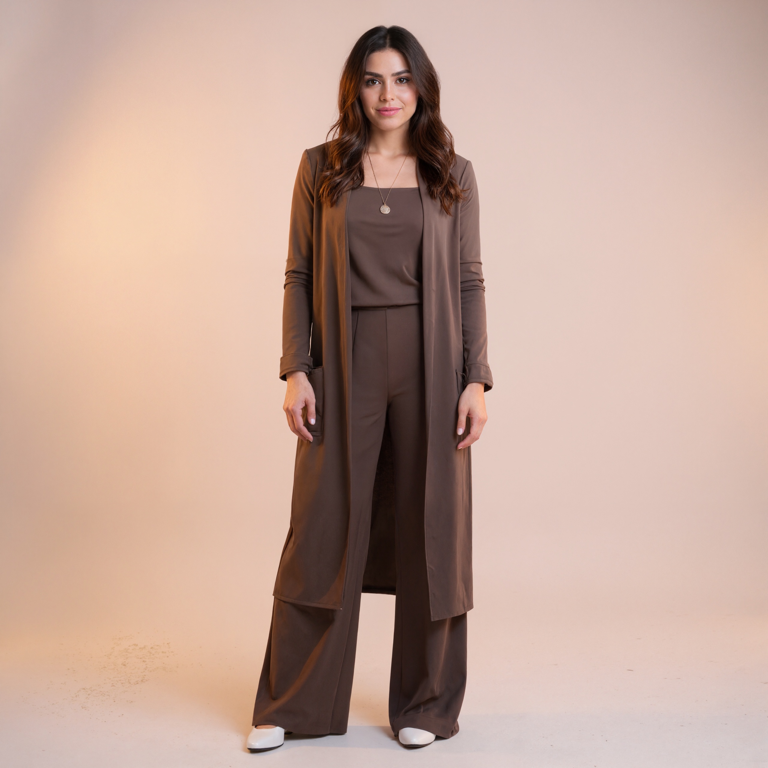 Three Piece Ribbed Knit Outfit With Cardigan And Pants