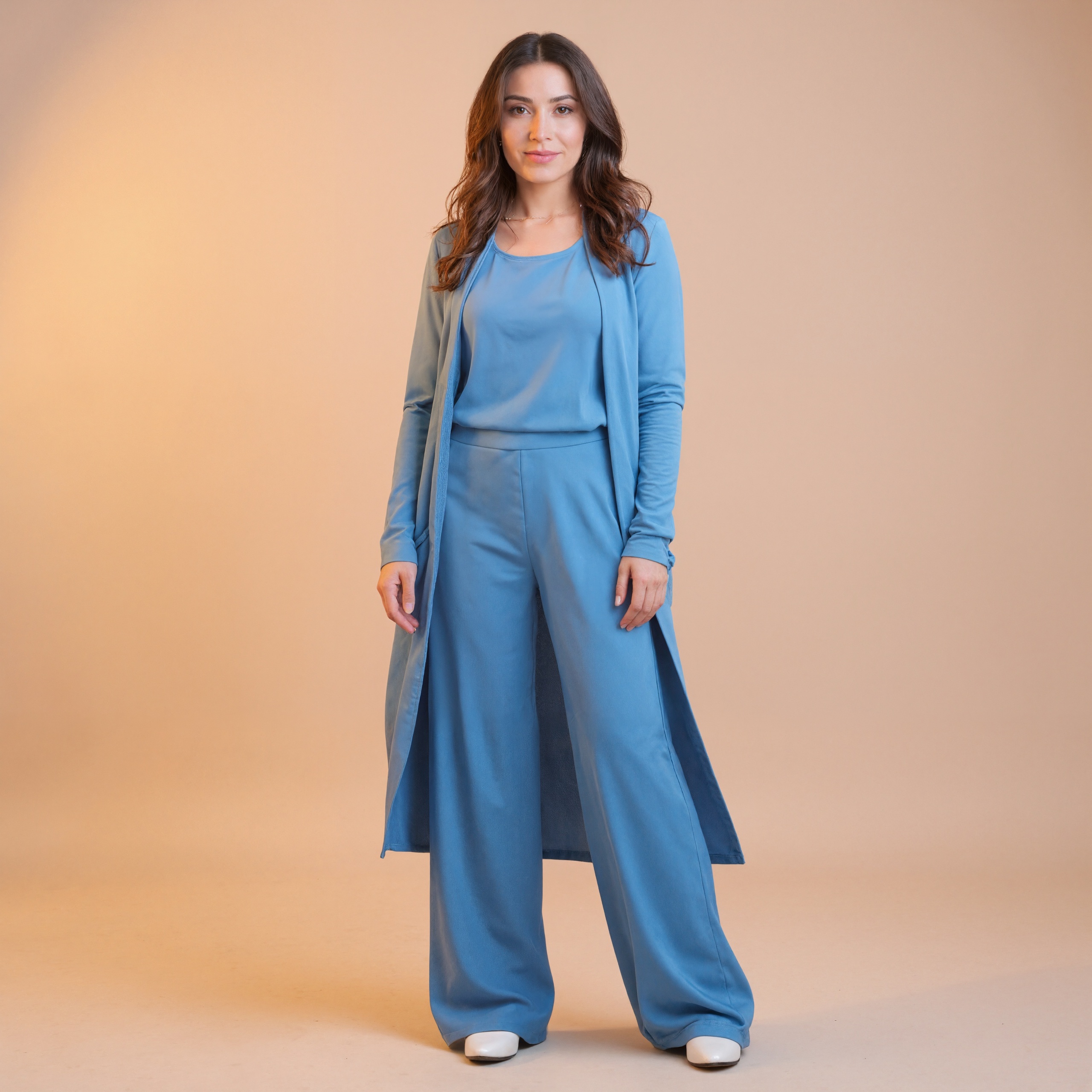 Three Piece Ribbed Knit Outfit With Cardigan And Pants