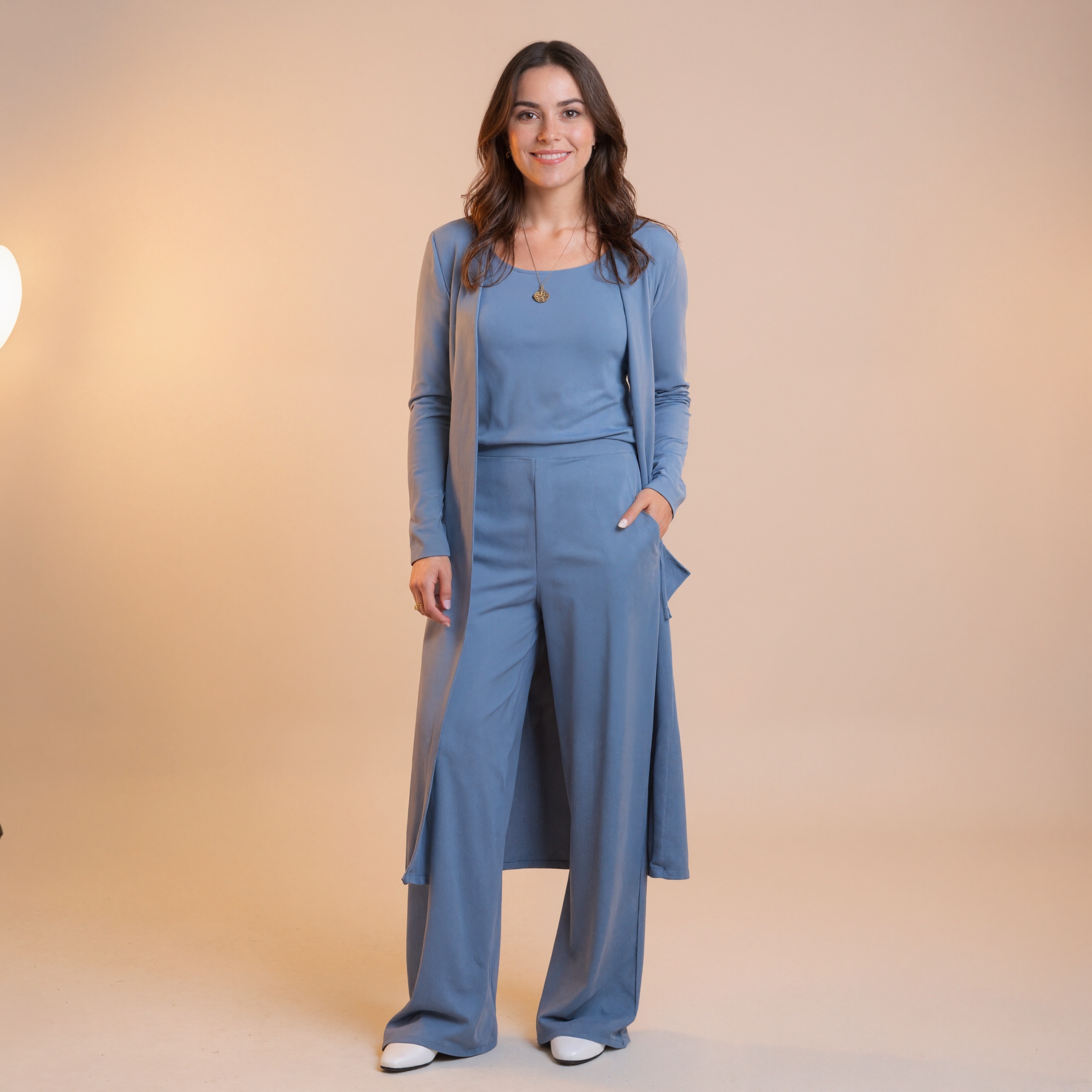 Three Piece Ribbed Knit Outfit With Cardigan And Pants