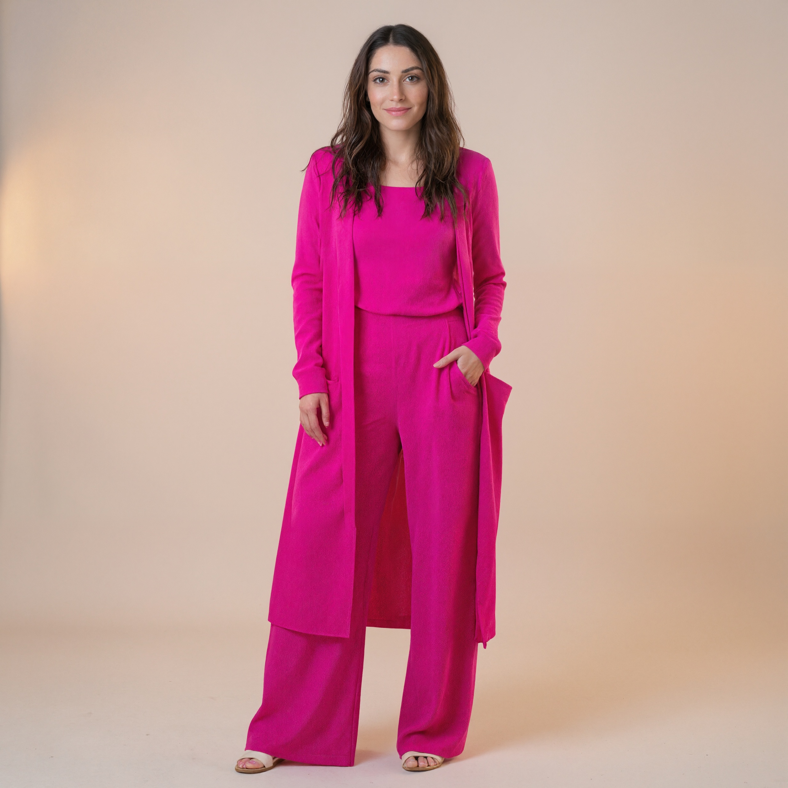 Three Piece Ribbed Knit Outfit With Cardigan And Pants