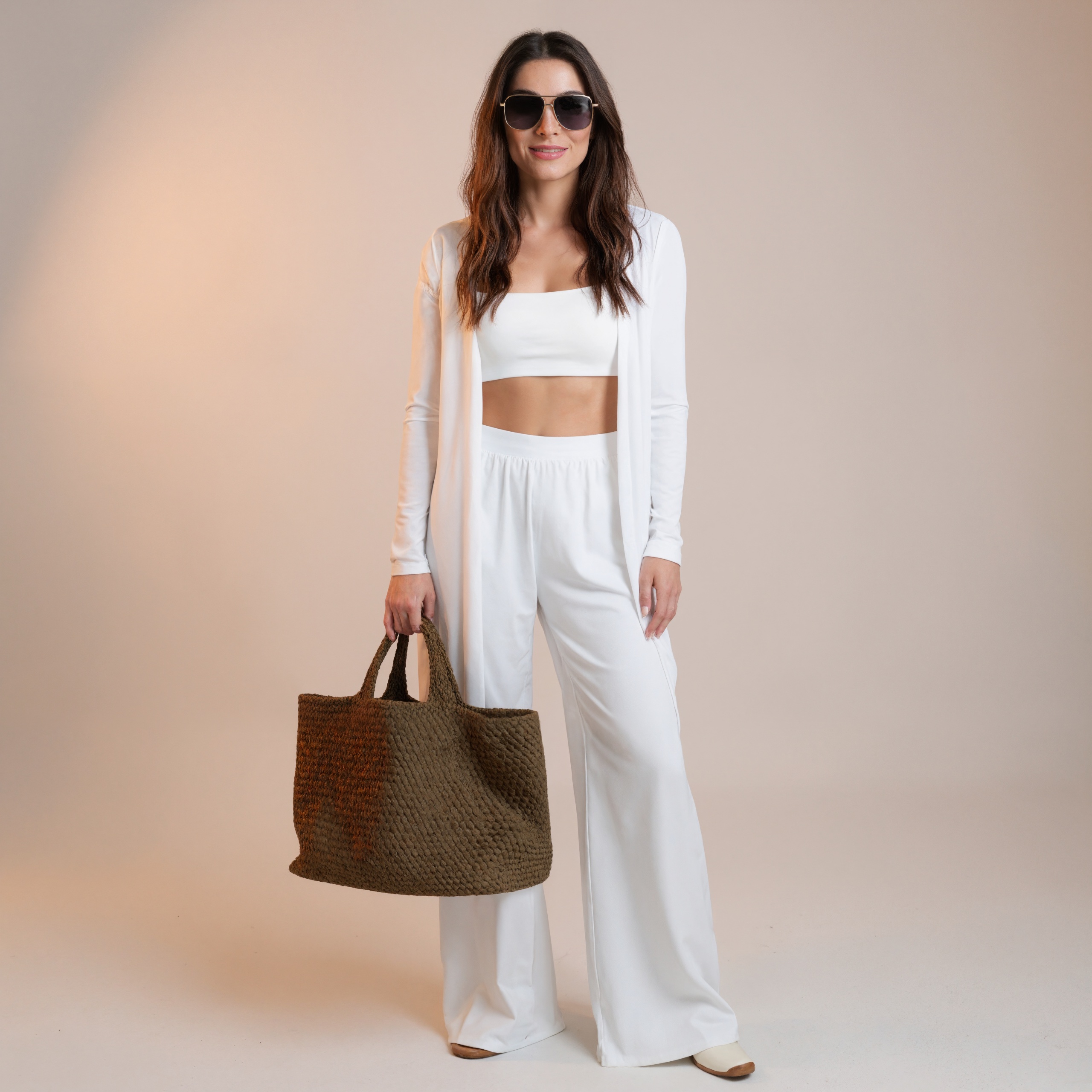 Three Piece Ribbed Knit Outfit With Cardigan And Pants