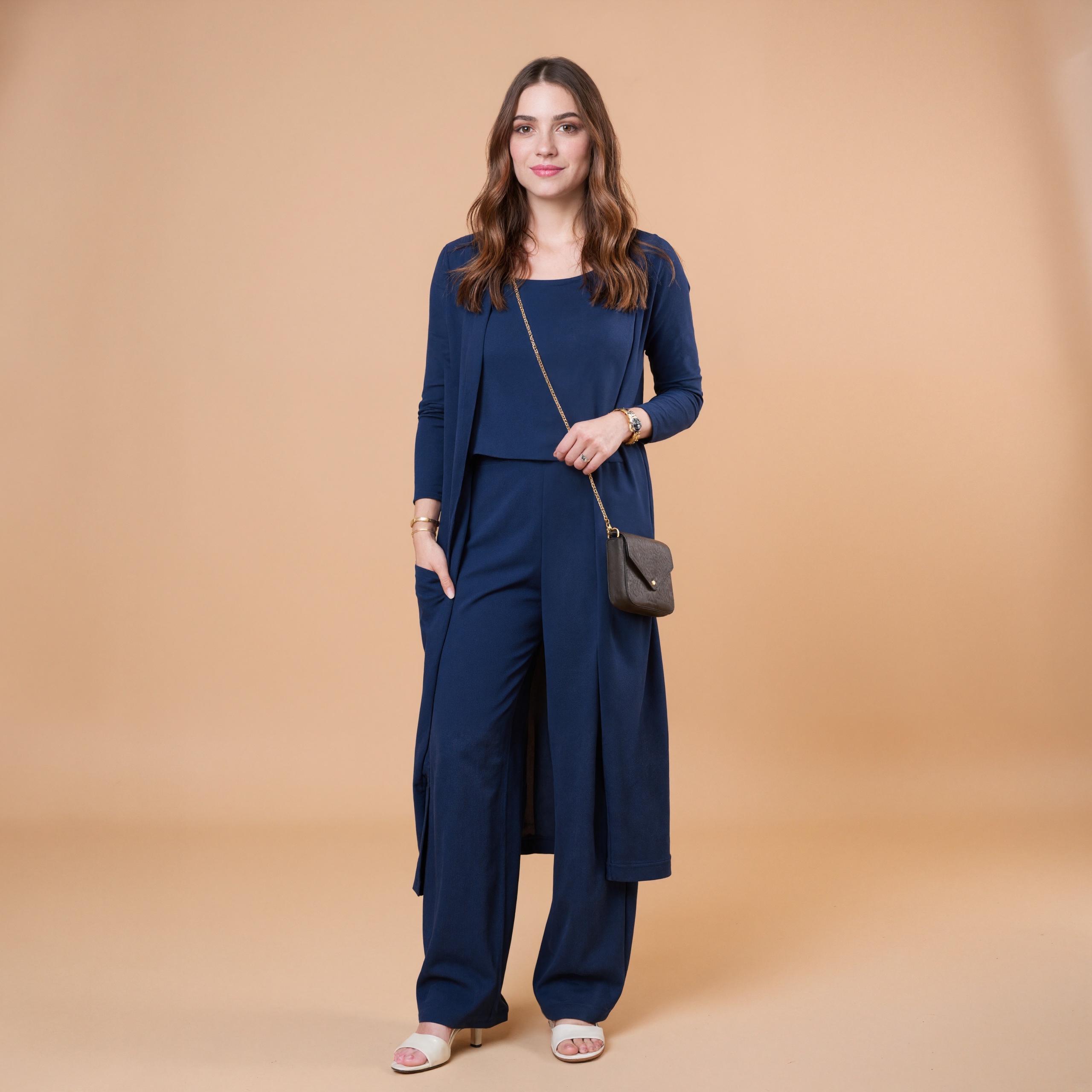 Three Piece Ribbed Knit Outfit With Cardigan And Pants