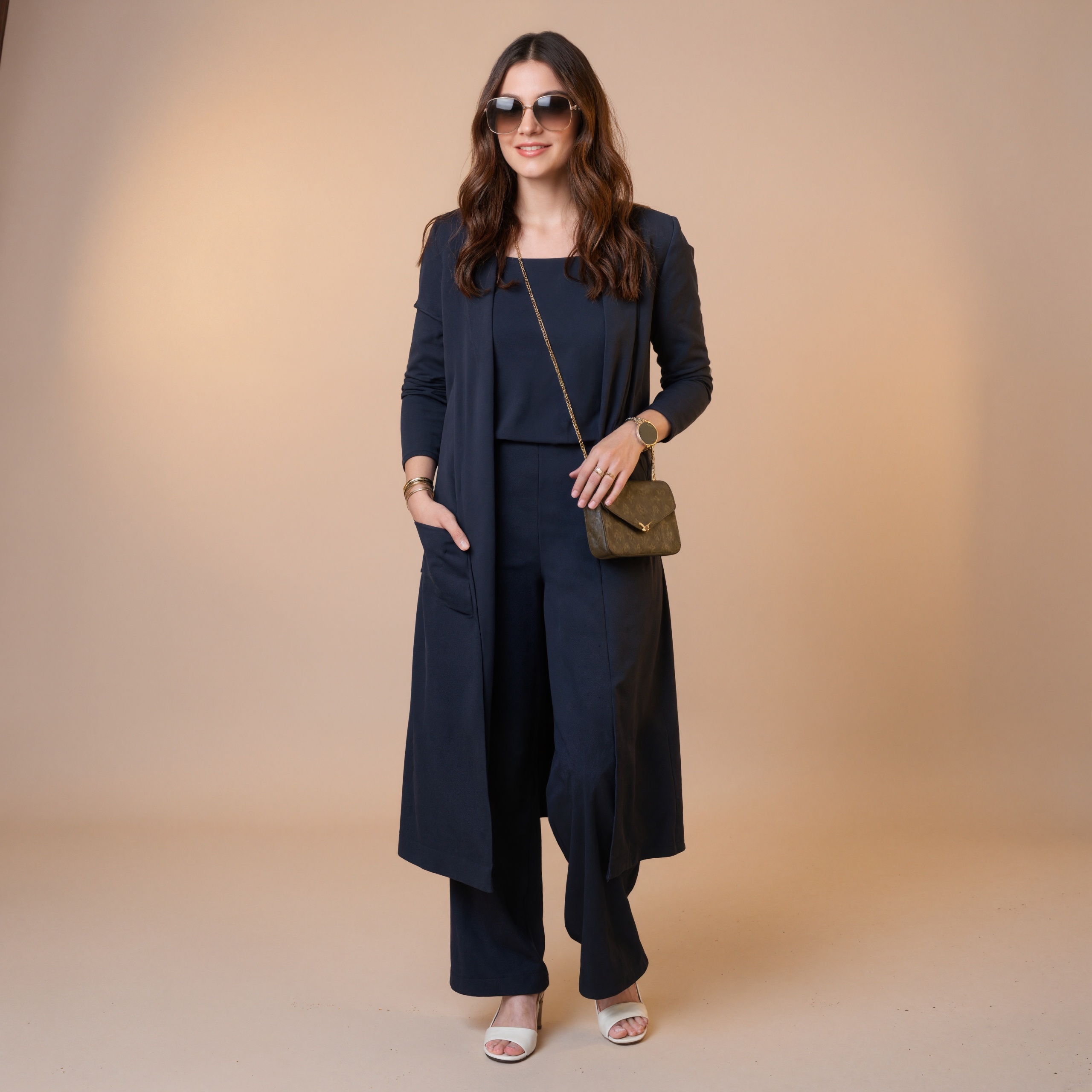 Three Piece Ribbed Knit Outfit With Cardigan And Pants