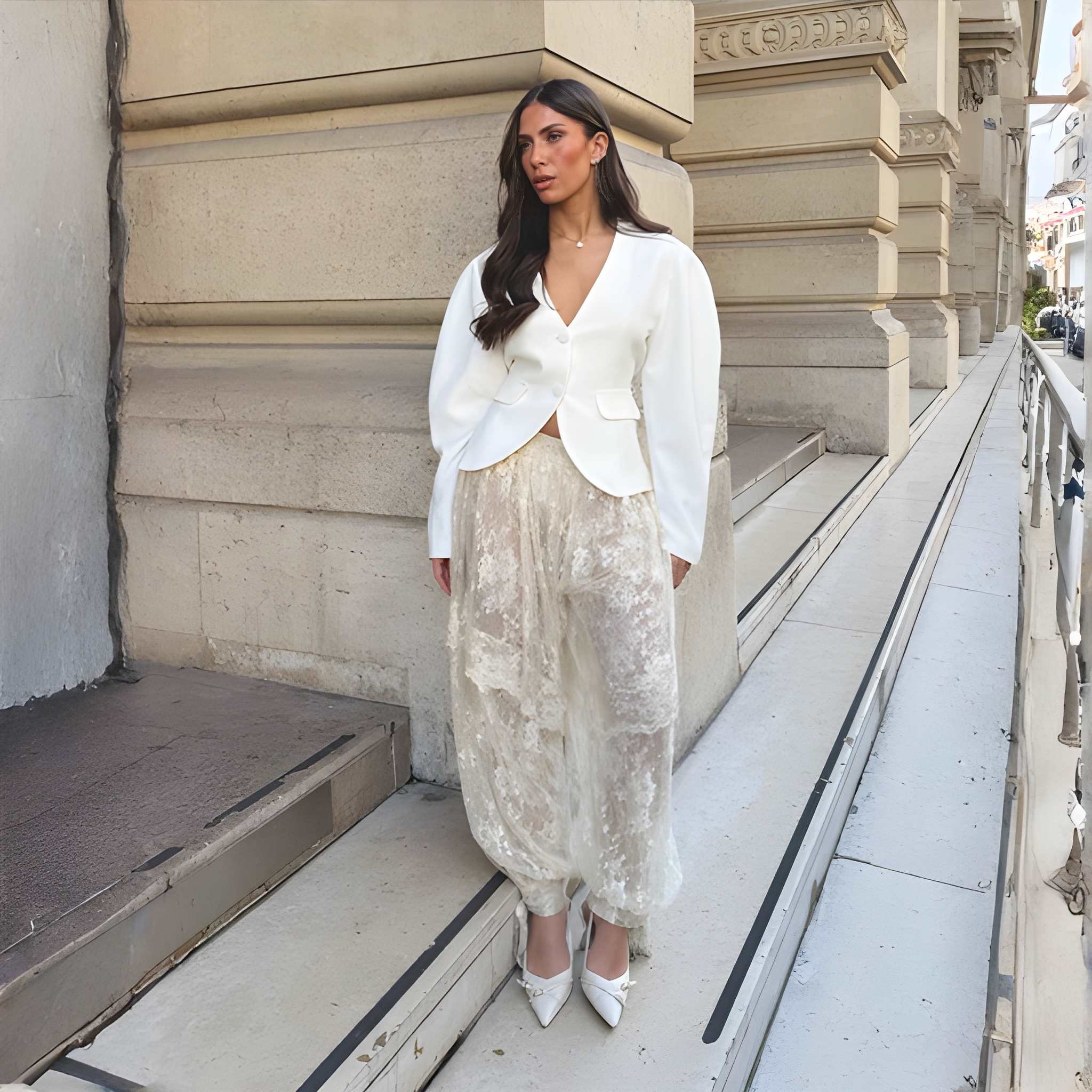 Transparent Lace Ruffle Design Summer Trouser For Women
