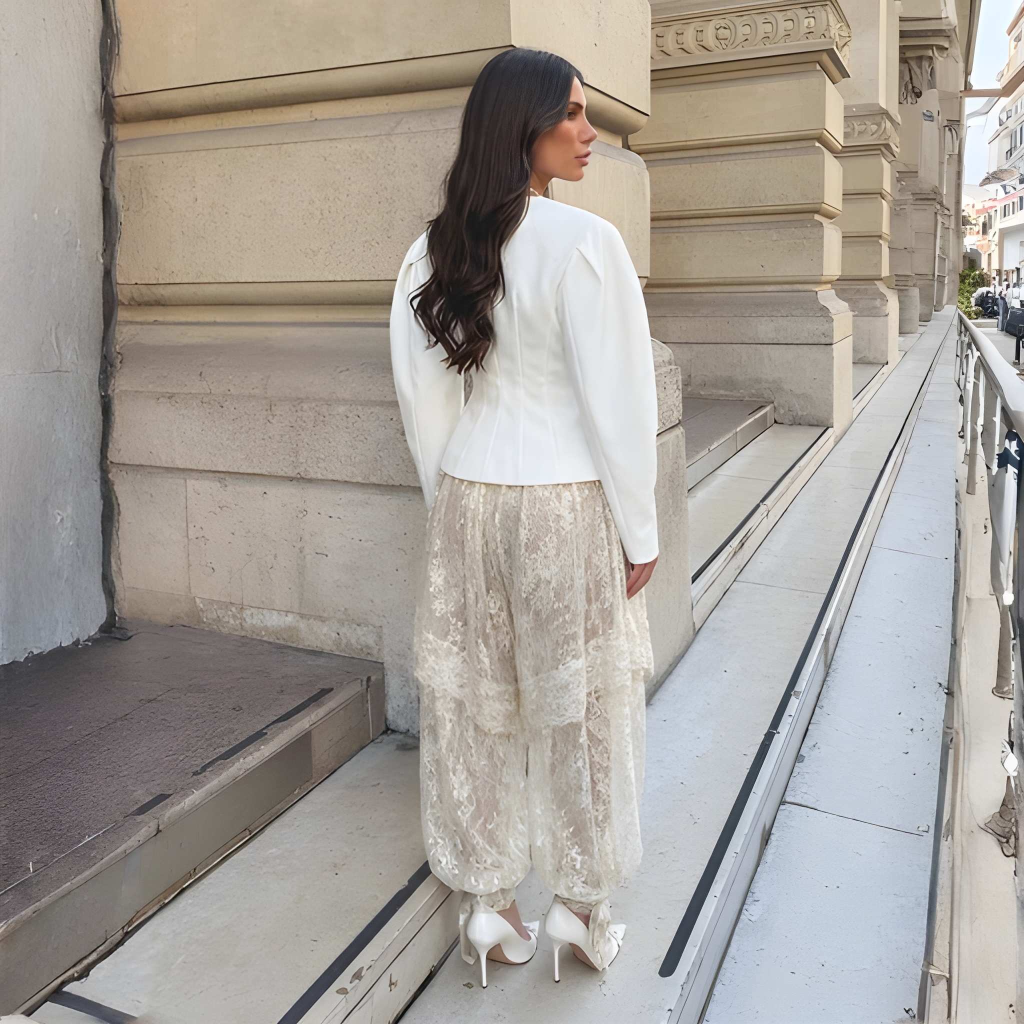 Transparent Lace Ruffle Design Summer Trouser For Women