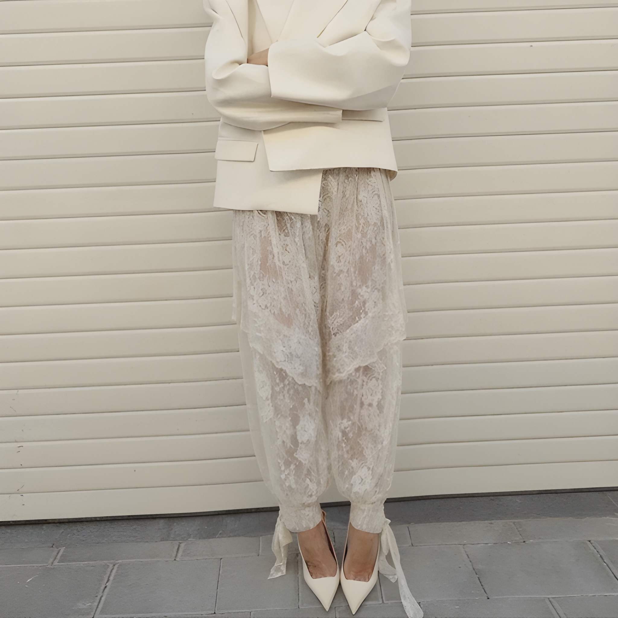 Transparent Lace Ruffle Design Summer Trouser For Women