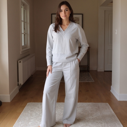 Two Piece Lounge Set With Loose Pants