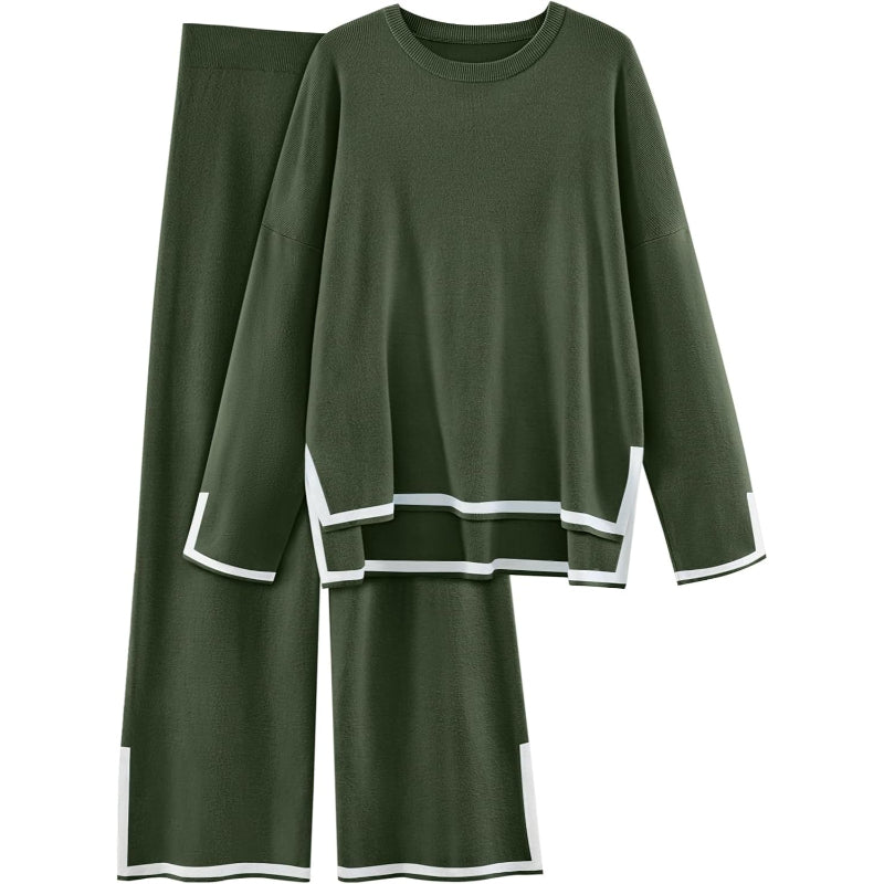 Two Piece Knit Lounge Set With Long Sleeve Top And Pants-My Comfy Blouse