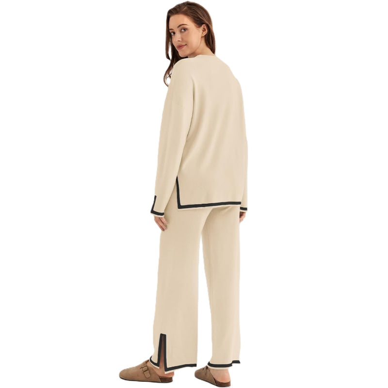 Two Piece Knit Lounge Set With Long Sleeve Top And Pants-My Comfy Blouse