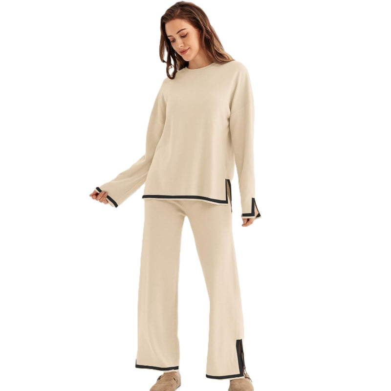 Two Piece Knit Lounge Set With Long Sleeve Top And Pants-My Comfy Blouse