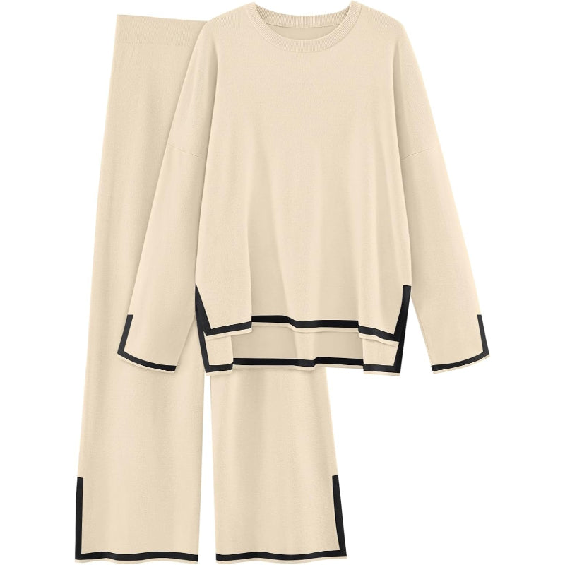 Two Piece Knit Lounge Set With Long Sleeve Top And Pants-My Comfy Blouse