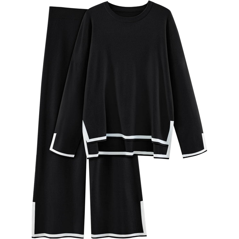 Two Piece Knit Lounge Set With Long Sleeve Top And Pants-My Comfy Blouse