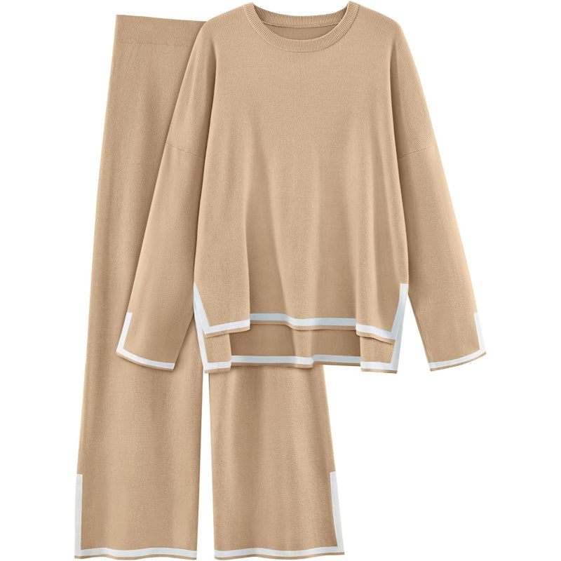 Two Piece Knit Lounge Set With Long Sleeve Top And Pants-My Comfy Blouse