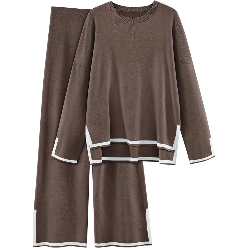 Two Piece Knit Lounge Set With Long Sleeve Top And Pants-My Comfy Blouse