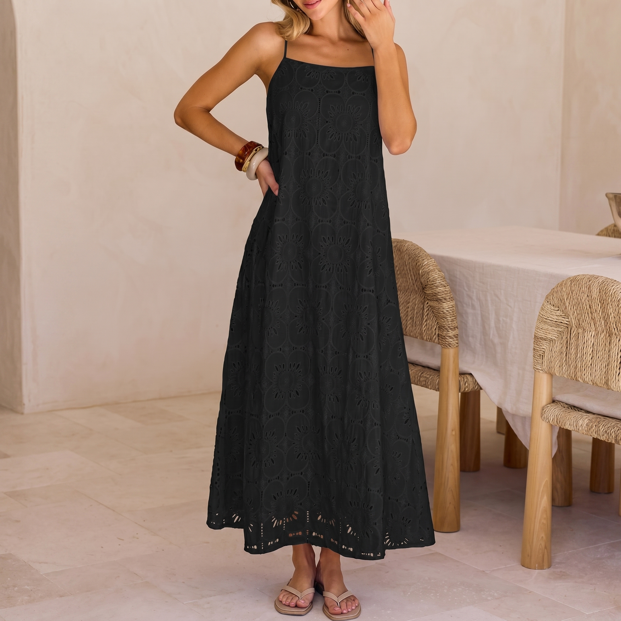 Summer Casual Boho Floral Lace Maxi Dress For Women