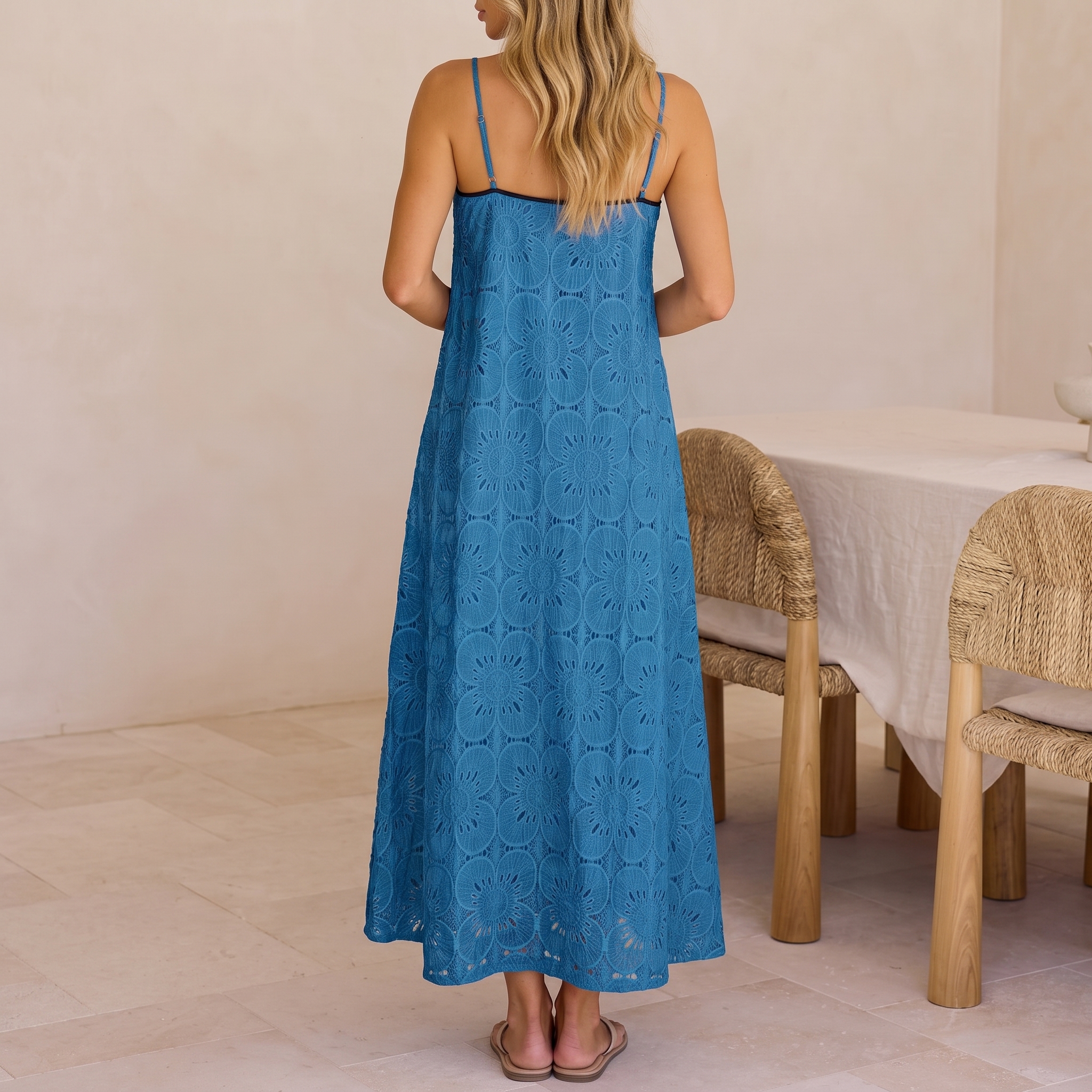 Summer Casual Boho Floral Lace Maxi Dress For Women