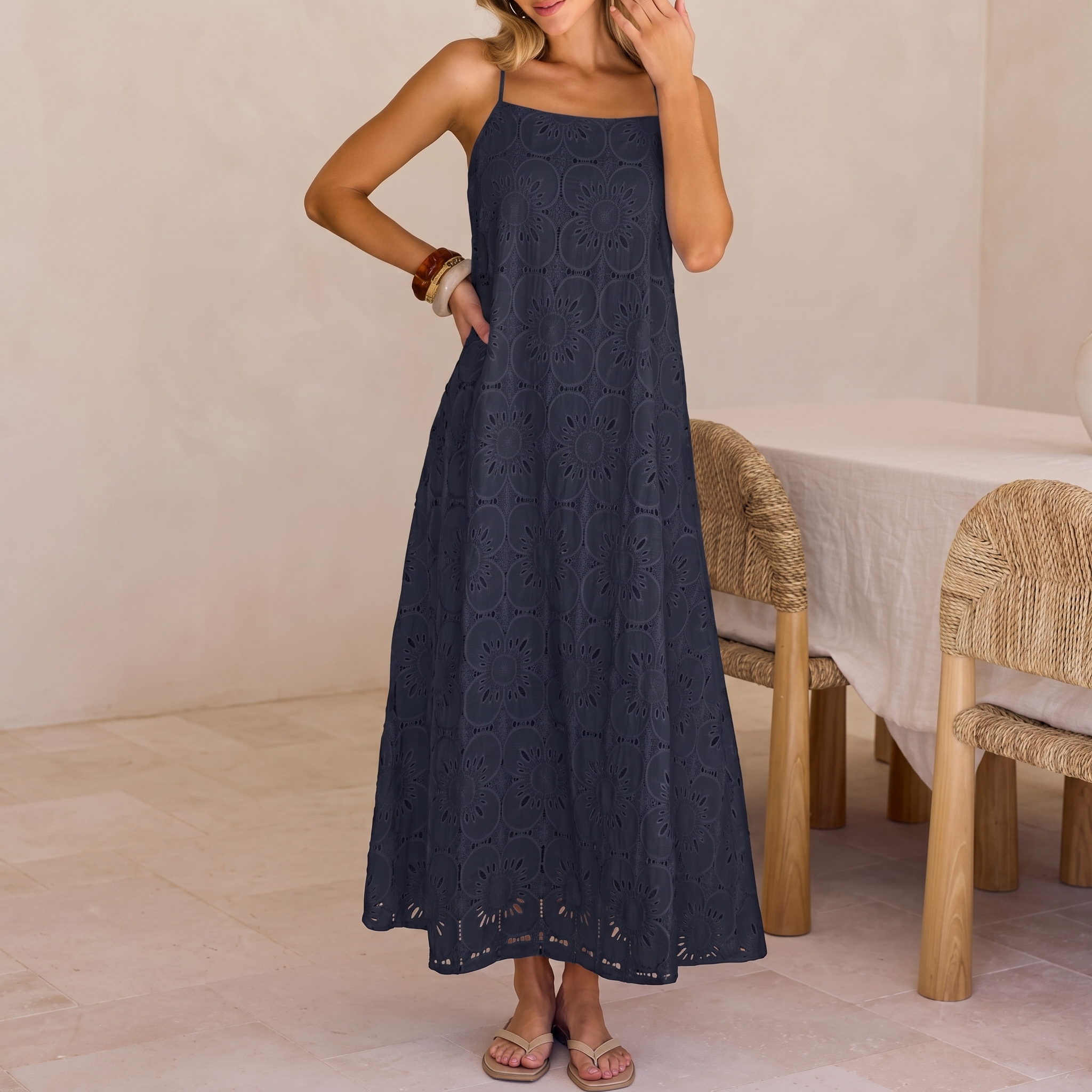 Summer Casual Boho Floral Lace Maxi Dress For Women
