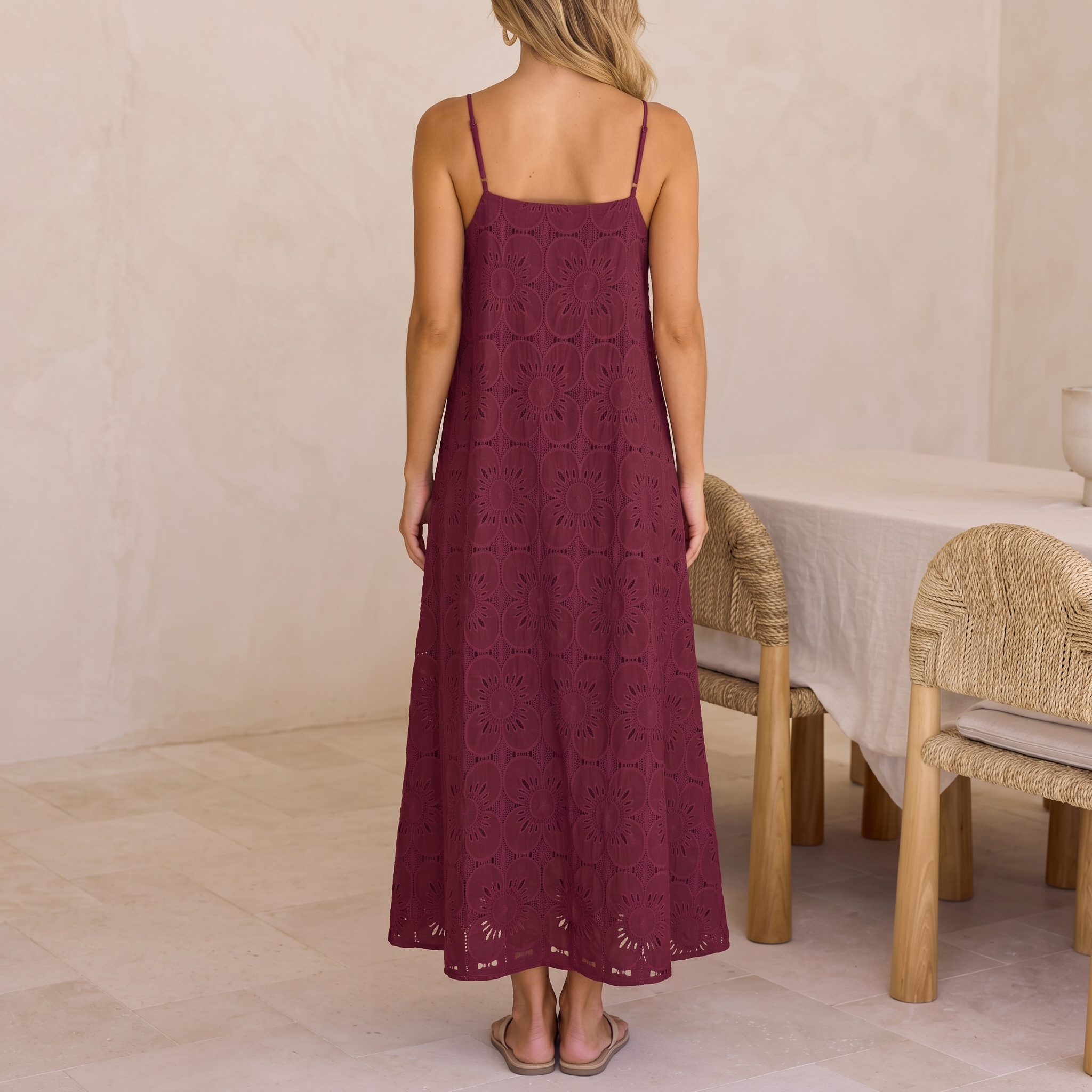 Summer Casual Boho Floral Lace Maxi Dress For Women