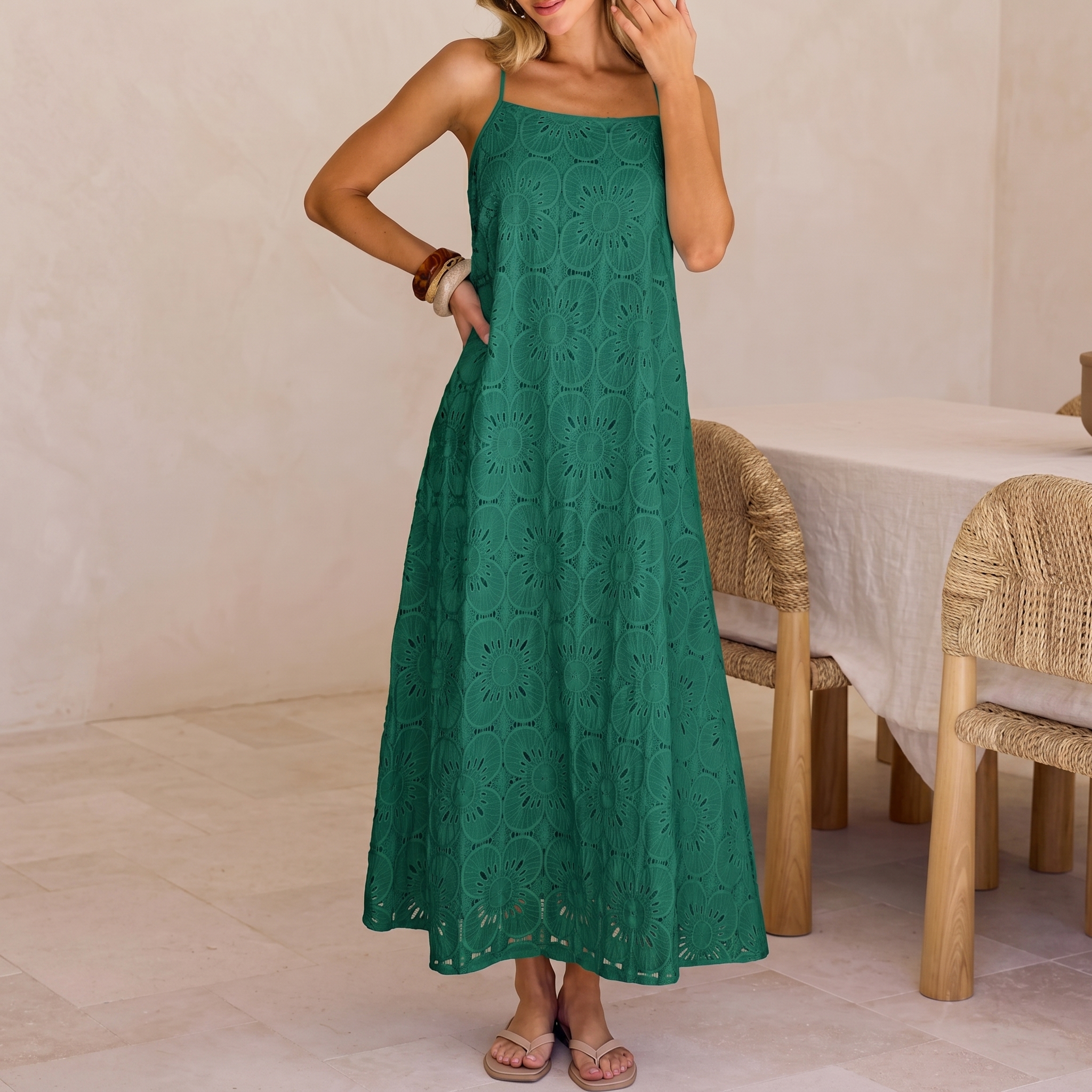 Summer Casual Boho Floral Lace Maxi Dress For Women