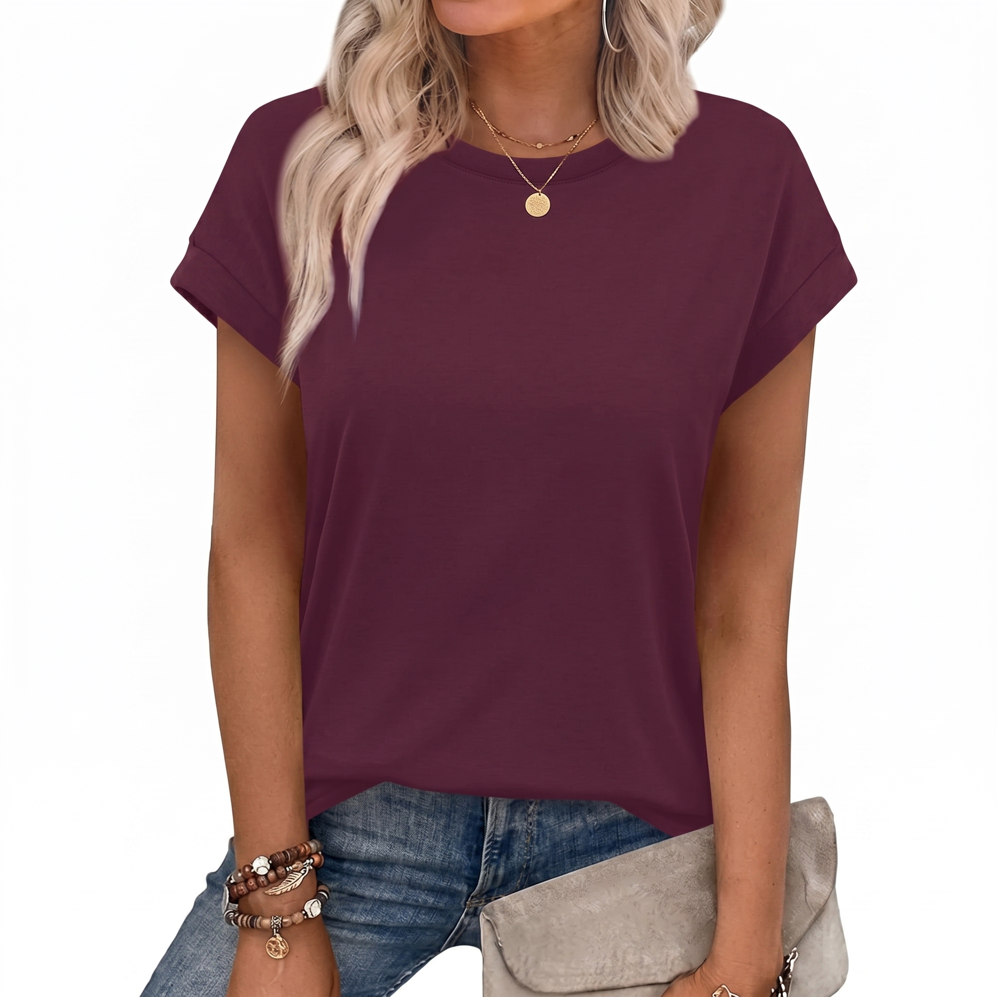 Short Sleeve Shirts Crew Tunic Blouses For Summer 