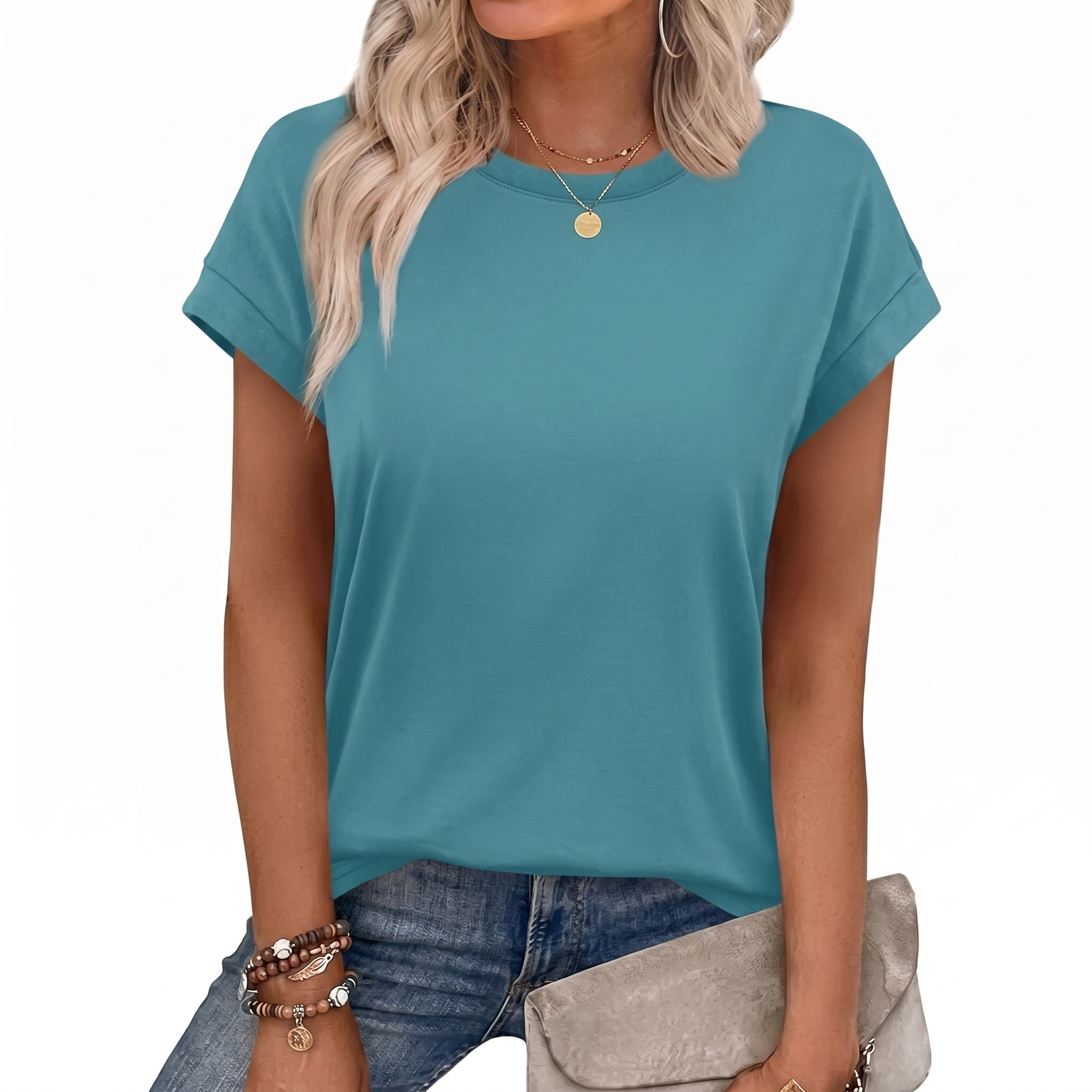 Short Sleeve Shirts Crew Tunic Blouses For Summer 